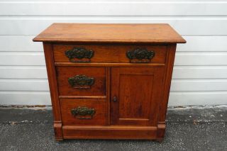 Early 1900s Oak Wash Stand Buffet Server Cabinet 9980