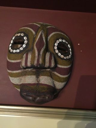 Primitive African Tribal Art Beaded Moon Mask Ghana