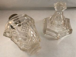 Antique Flint Glass Whale Oil Lamp Pressed Heart Pattern Sandwich Glass