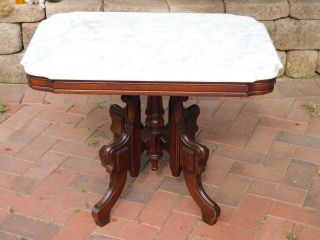 Victorian Eastlake Marble Top Mahogany Table 30 " W X 23 " H
