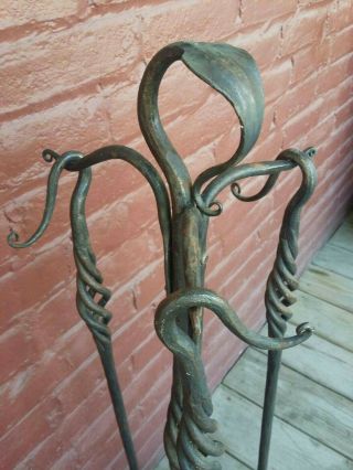 Vintage Wrought Iron Hand Forged Fireplace Tool Set