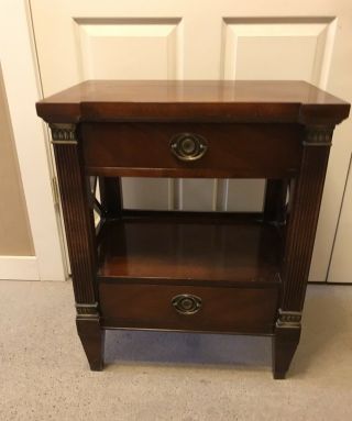 1940s Hellam Mahogany 2 Drawer Nightstand Side End Table With Bronze Fittings