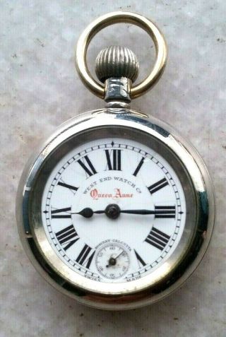 West End Queen Anne Winding Pocket Watch Porcelain Dial Vintage