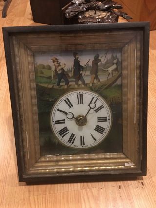 Antique Black Forest Painting Hunters Clock Circa 1860