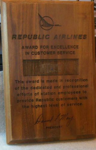 Vintage Republic Award For Excellence In Customer Service Plaque