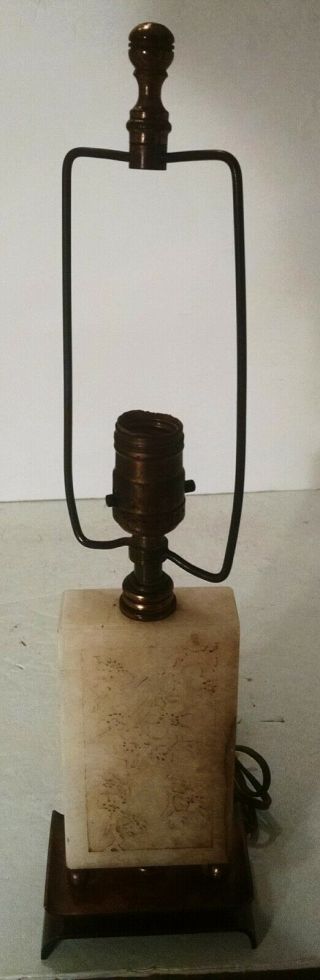 Antique Marble & Copper Table Desk Lamp 19 " Tall 5 " Wide Floral Imprint Marble