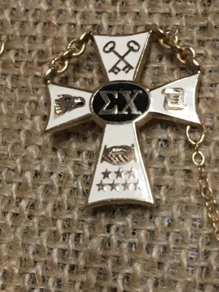 Vtg Sigma Chi Cross Fraternity Pin,  Badge 1954 With Extra Sigma Emblems 10K Gold 2