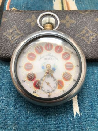 DOXA Art Nouveau Silver case German Hallmarks running pocket watch.  15 Jewels 2