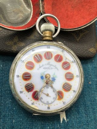 DOXA Art Nouveau Silver case German Hallmarks running pocket watch.  15 Jewels 3