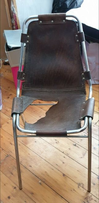 Rare CHARLOTTE Perriand Mid Century Chrome Leather ' Les Arcs ' Chair Pair 2