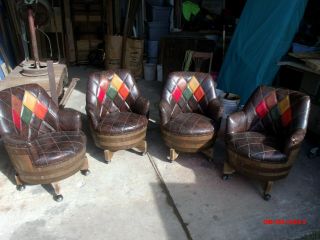 Set Of 4 Vintage / Mid - Century Whiskey Barrel Chairs