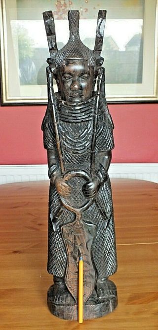 Benin Edo Empire King Oba (tribal) Art Ebony Hardwood 24 " Carved Figure Nigerian