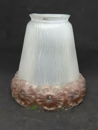 Vintage Embossed Reversed Painted Flowers Frosted Glass Lamp Light Shade Maroon