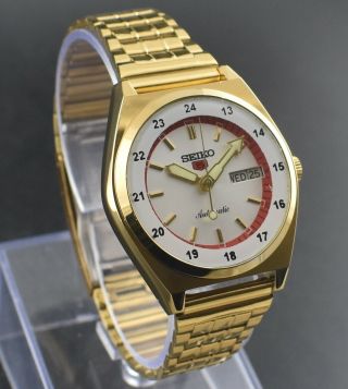 VINTAGE SEIKO AUTOMATIC 17 JEWEL RAILWAY TIME GOLD PLATED DAY DATE MEN WATCH 3
