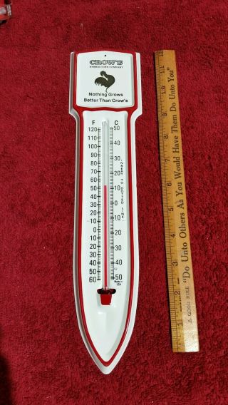 Vintage advertising thermometer - CROW ' S HYBRID SEED - metal sign corn barn feed 2