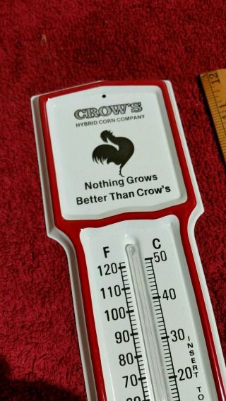 Vintage advertising thermometer - CROW ' S HYBRID SEED - metal sign corn barn feed 3