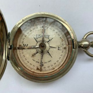 Vintage 1917 WW1 WW2 Engineer Department Pocket Compass 3