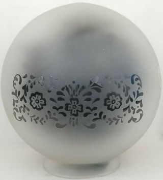 Vintage Mid Century Modern Frosted Floral Design Glass Globe Light Shade Shield