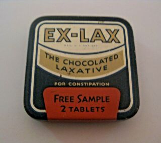 Vintage Ex - Lax Chocolate Laxative Tablets Advertising Sample Medicine Tin