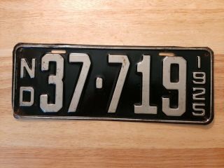 1925 North Dakota Vintage License Plate,  Paint,  Black & Silver,  37 - 719