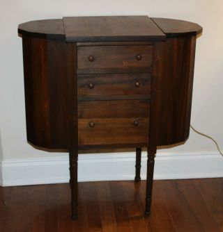 Antique Martha Washington Sewing Cabinet Solid Wood 3 Drawers Deep Side Storage