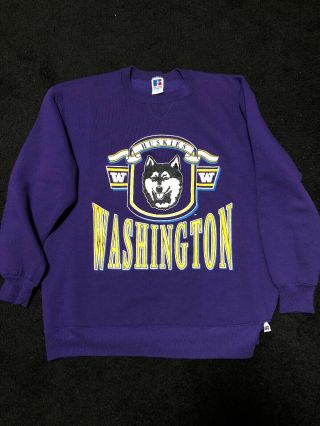 Vtg University Of Washington Huskies Purple Sweater Size Xl 90s Made In Usa