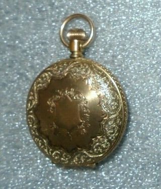 antique American Waltham pocket watch in ornate stag gold plated case 2