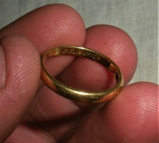Antique World War 1 Ww1 Christmas 1919 Dated 22k Gold Wedding Band Ring Vafo
