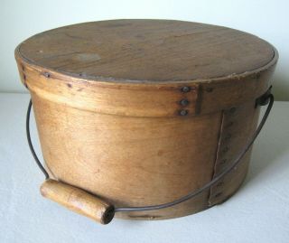 Large Vintage 11.  5 " Wooden Cheese Box With Lid And Wire & Wood Handle