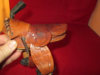 Vtg Salesman Sample Saddle Doll Tooled Leather Vintage Brown Horse Tack