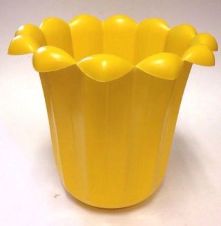 Vtg 60s Fesco Flower Pop Art Mod Retro Yellow Waste Planter Basket Trash Can