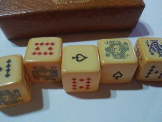 Vintage English Set Of 5 Poker Dice Leather Case From England
