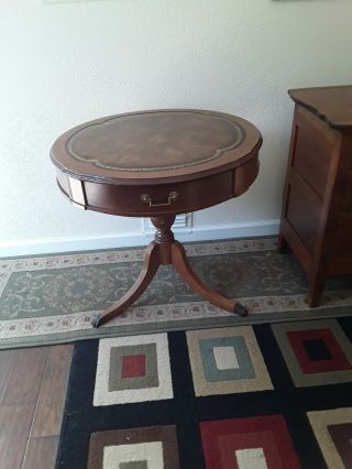 Vintage Round Leather Top Table
