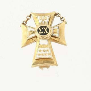 Vintage Sigma Chi Cross Pin 14k Yellow Gold Fraternity Greek Society Badge