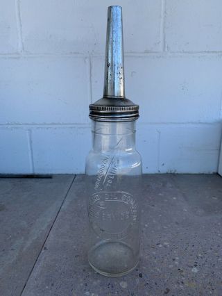 Vintage Standard Oil Co Service Gas Station Embossed Glass Bottle Jar Can Sign