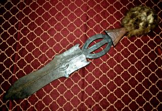 Vintage Antique Poto Ngombe African Sword Dagger Congo Iron Knife W/ Animal Skin