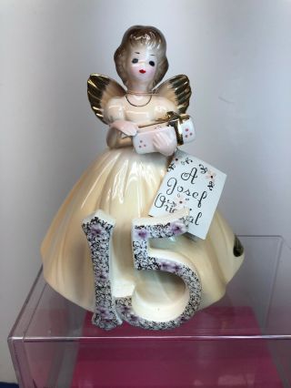 6.  5” Vintage Josef Porcelain 1960’s 15th Fifteen Angel Figurine W/ Tag