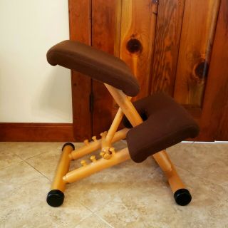Vintage Danish Modern Balans Brown Adjustable Ergonomic Kneeling Wood Chair Mcm