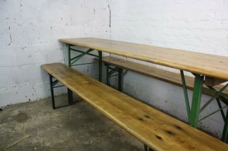 Vintage Industrial German Beer Table Bench Set Sanded And Waxed Garden Furniture