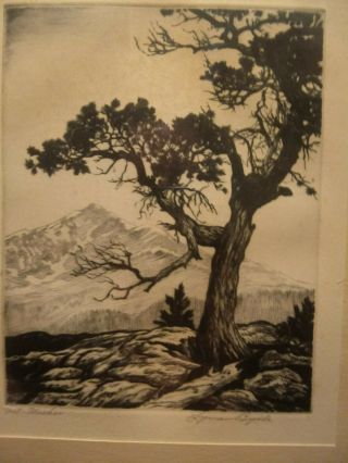 Vintage Art Print Mt.  Meeker Lyman Byxbe Signed Etching
