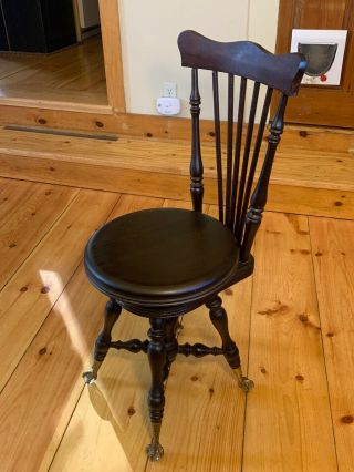 Vintage Antique Ball & Claw Foot Piano Chair Stool With Back