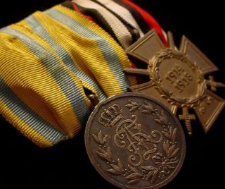 Wwi German Saxony Medal Bar W/ Friedrich August Merit Medal & Hindenburg Cross
