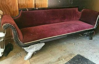 Antique American Empire Classical Carved Mahogany Sofa Needs Tlc