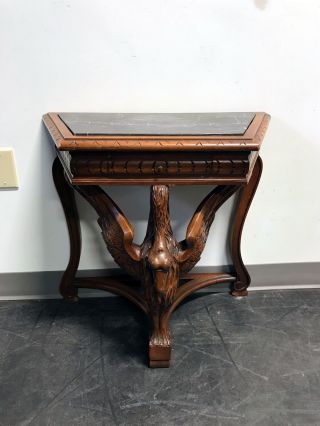 Small Figural Goose Carved Walnut Console Table With Marble Top