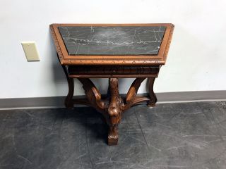 Small Figural Goose Carved Walnut Console Table with Marble Top 2