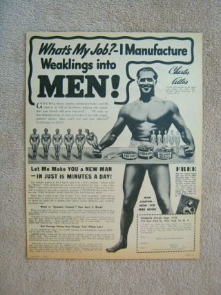 Vintage 1946 Charles Atlas Man Manufacture Weaklings Into Men Print Ad