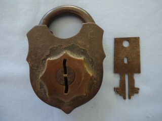 Old Steel And Brass Smokehouse Lock - With Key - Padlock