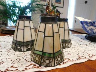 3 Slag Stained Glass Lamp Shades Spectrum Tiffany Style Mission Arts Crafts