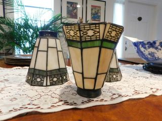 3 Slag Stained Glass Lamp Shades Spectrum Tiffany Style Mission Arts Crafts 3