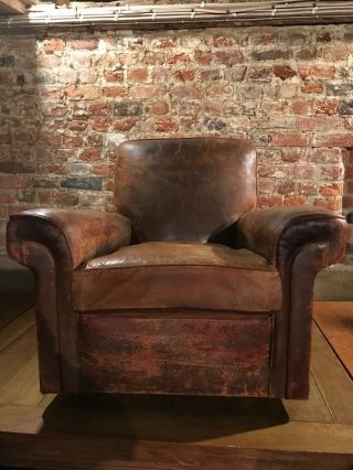 antique french art deco mid century look leather club chair 2